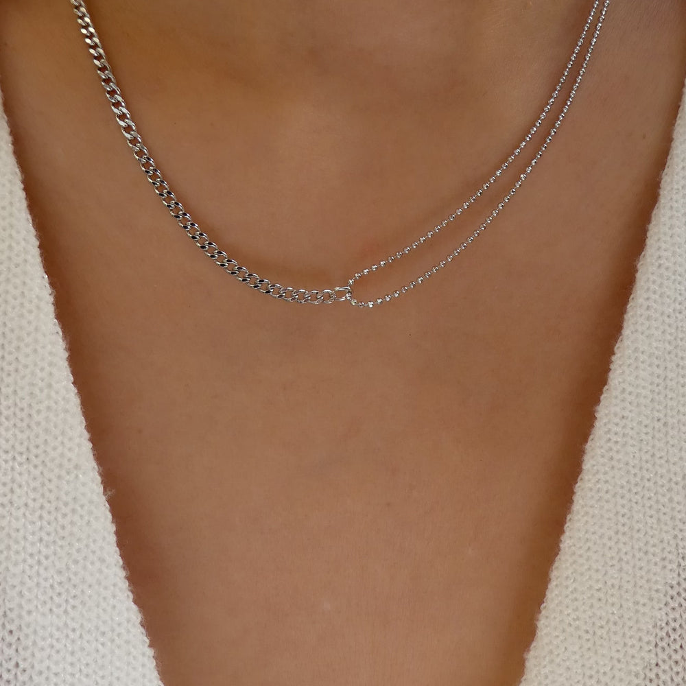 Bead & Chain Necklace (Silver)