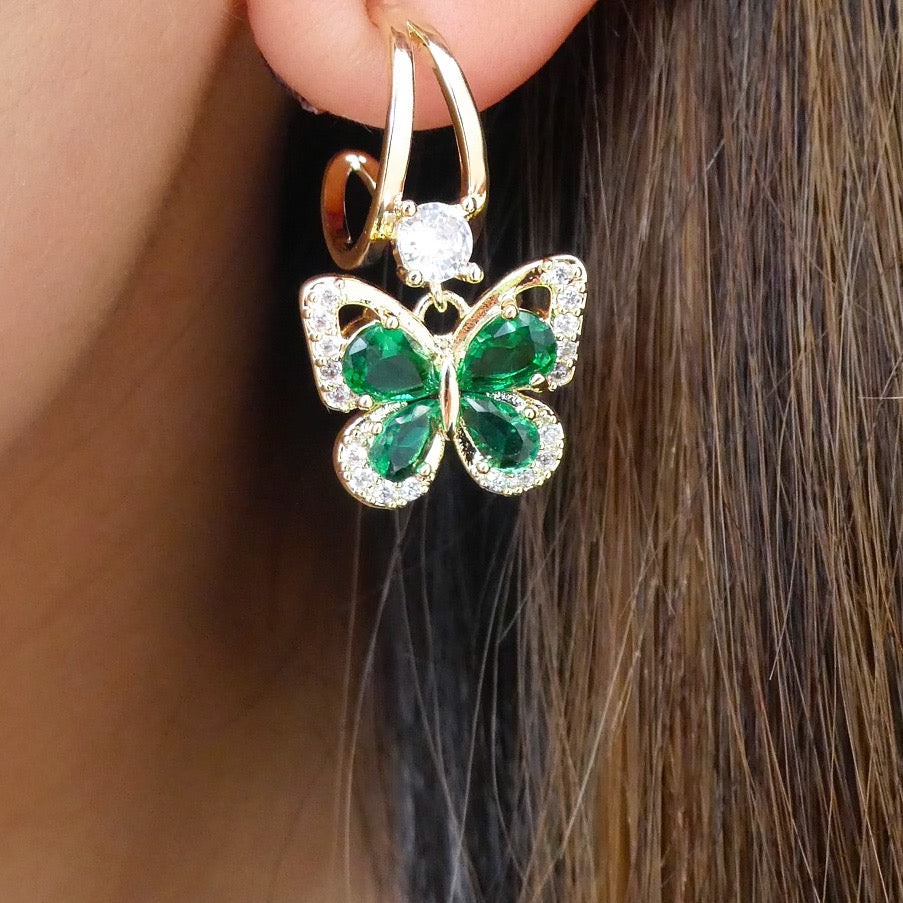 Crystal Cathy Butterfly Hoops (Emerald)