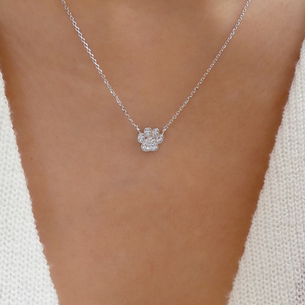Crystal Paw Necklace (Silver)