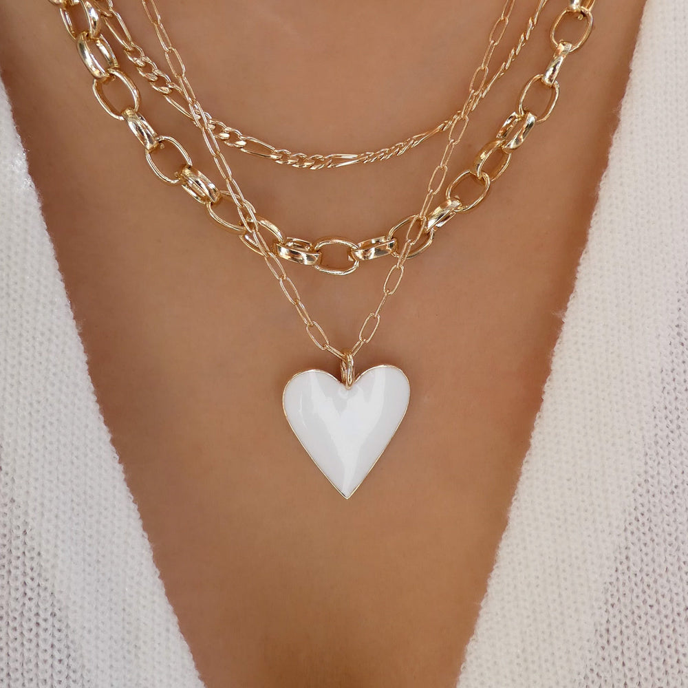 White Heart & Chain Necklace